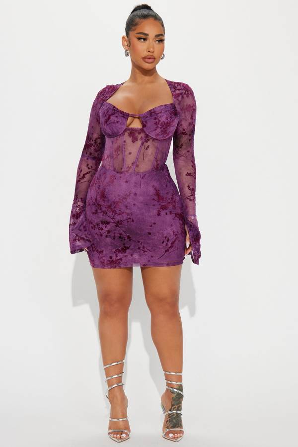 Purple Fashion Nova Riley Mesh Mini Women Dress USA | 482096WXZ