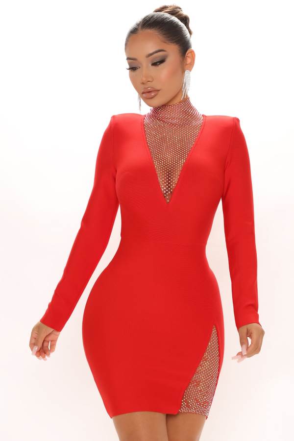 Red Fashion Nova Beginning To Wonder Bandage Mini Women Dress USA | 594217EJU