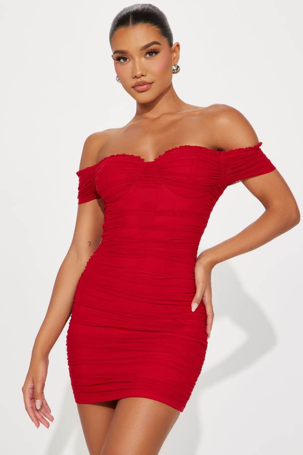 Red Fashion Nova Belle Mesh Mini Women Dress USA | 528947UCF