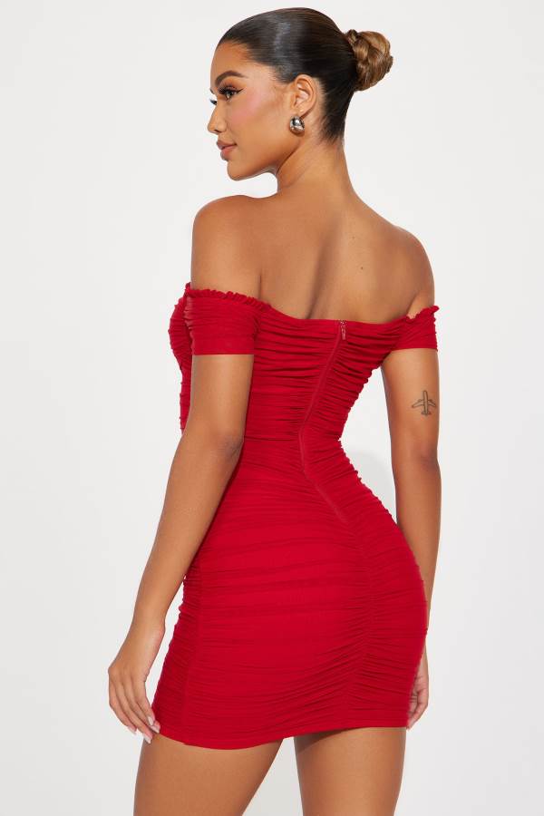 Red Fashion Nova Belle Mesh Mini Women Dress USA | 528947UCF