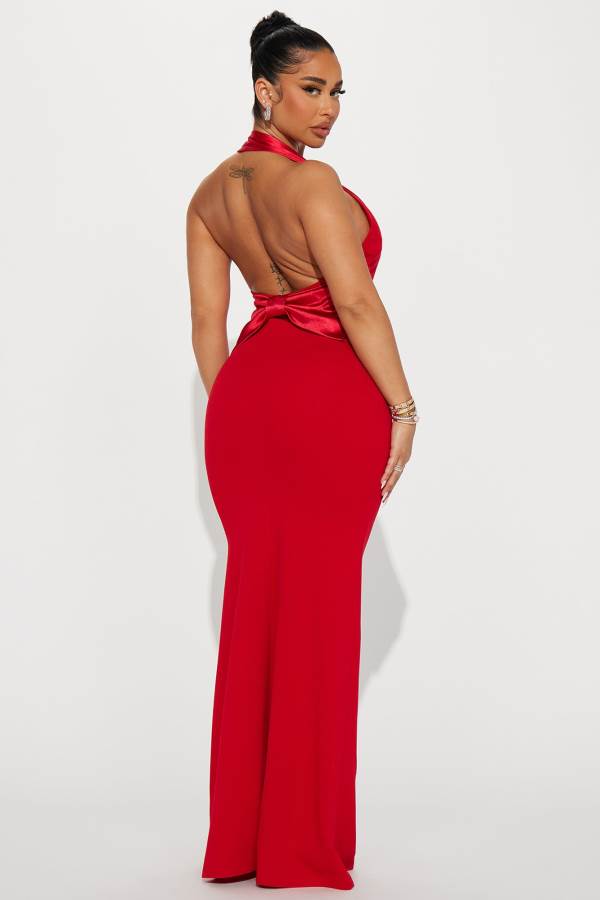 Red Fashion Nova Black Tie Only Maxi Women Dress USA | 263854WSR