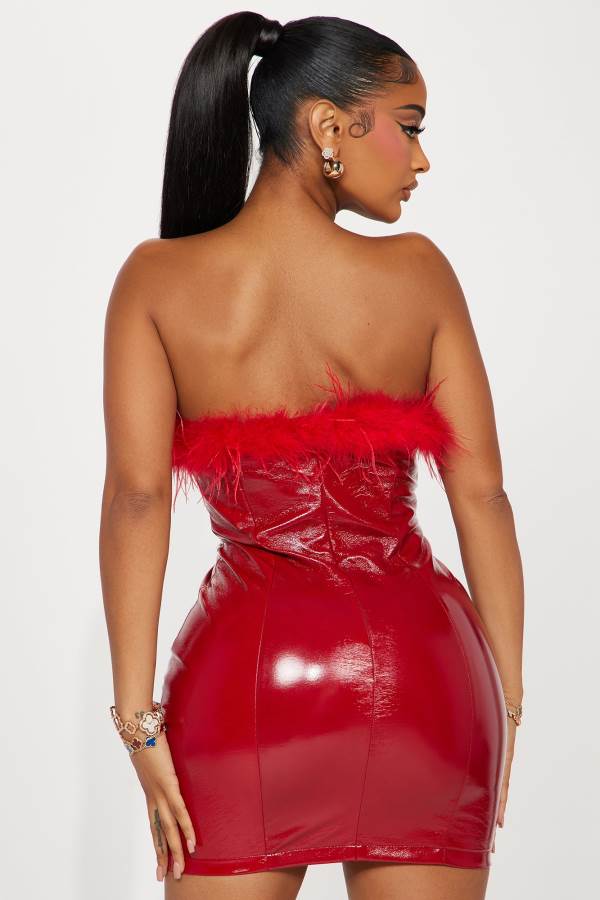 Red Fashion Nova Bombshell Babe Faux Leather Mini Women Dress USA | 210369ERK