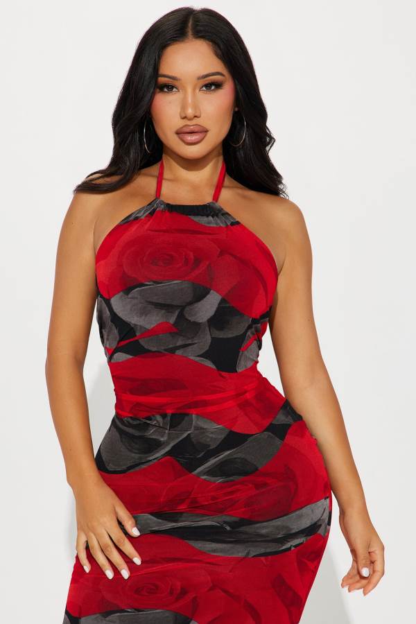 Red Fashion Nova Burnin' Up Mesh Midi Women Dress USA | 384027ZPX