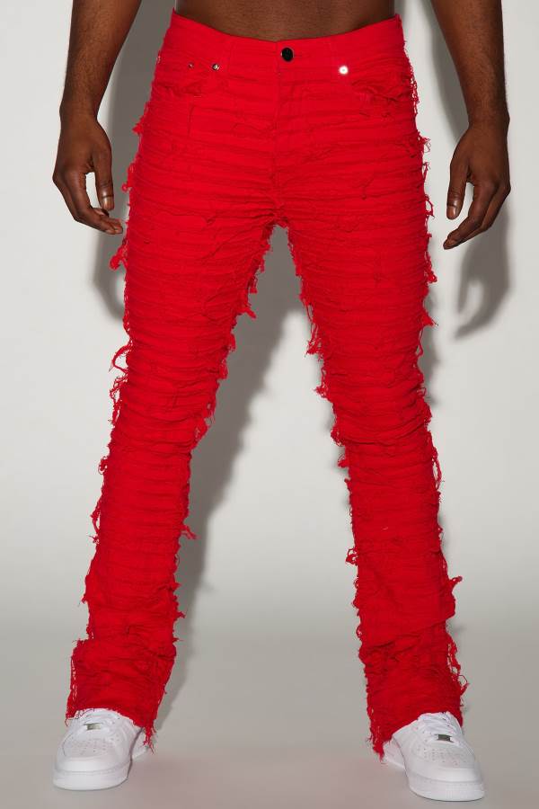 Red Fashion Nova Crew Stacked Skinny Flare Men Pants USA | 598432ZWE