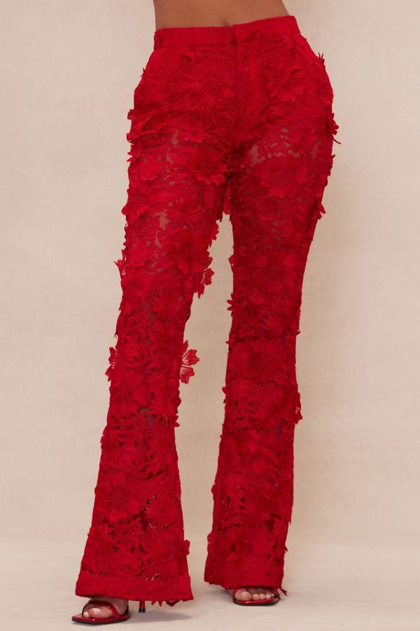 Red Fashion Nova Denise Embroidered Women Pants USA | 618407KGX