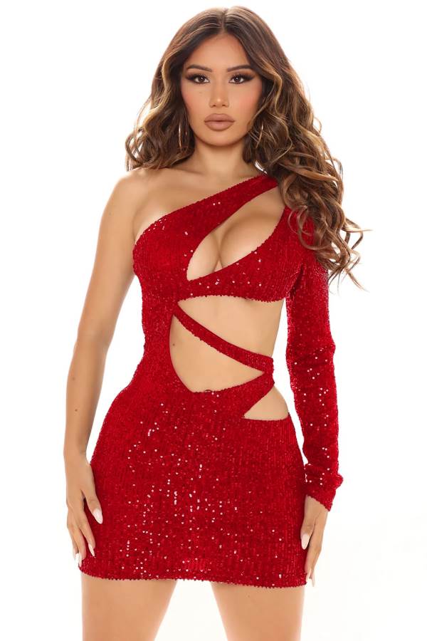 Red Fashion Nova Disco Club Sequin Mini Women Dress USA | 059137LVE