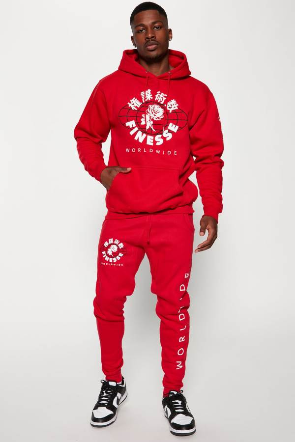 Red Fashion Nova Finesse Worldwide Men Joggers USA | 387014YNJ