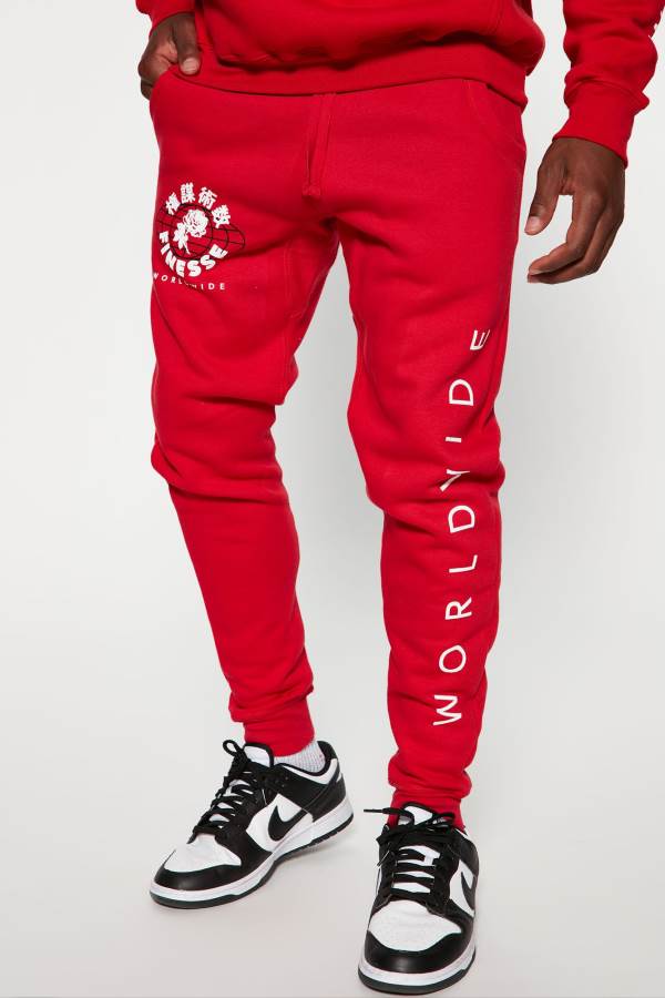 Red Fashion Nova Finesse Worldwide Men Joggers USA | 387014YNJ