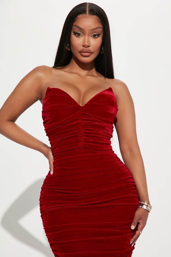 Red Fashion Nova Forever Royalty Velvet Midi Women Dress USA | 097358XUN