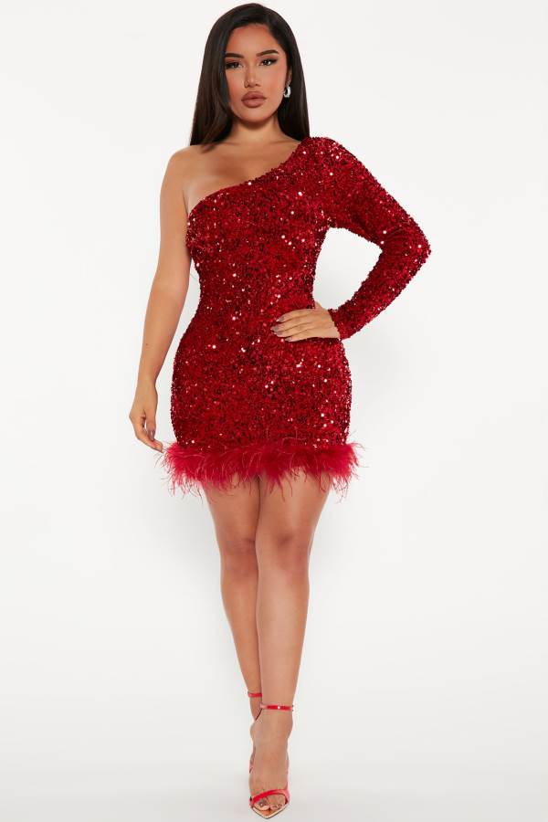 Red Fashion Nova Giada Sequin Mini Women Dress USA | 492613NEC