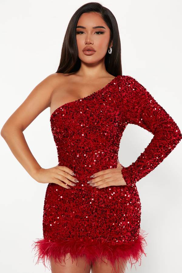 Red Fashion Nova Giada Sequin Mini Women Dress USA | 492613NEC