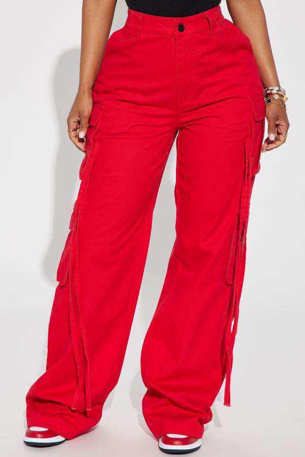 Red Fashion Nova Golden Hour Wide Leg Cargo Women Pants USA | 198032NKL