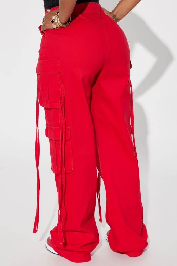 Red Fashion Nova Golden Hour Wide Leg Cargo Women Pants USA | 198032NKL