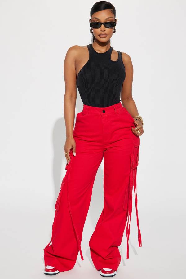 Red Fashion Nova Golden Hour Wide Leg Cargo Women Pants USA | 198032NKL