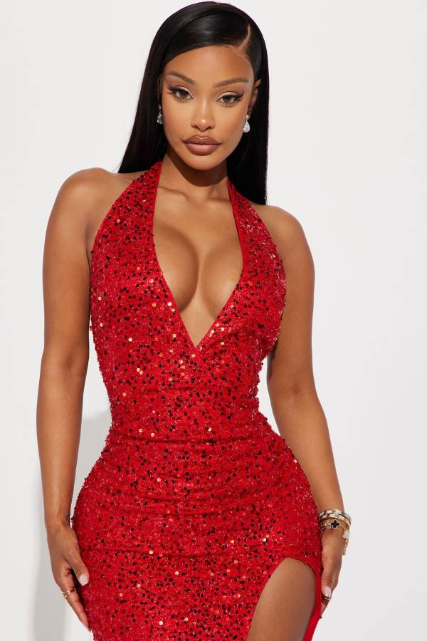 Red Fashion Nova Hailie Sequin Maxi Women Dress USA | 485903QUZ