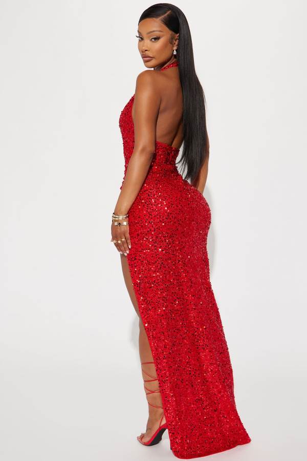 Red Fashion Nova Hailie Sequin Maxi Women Dress USA | 485903QUZ