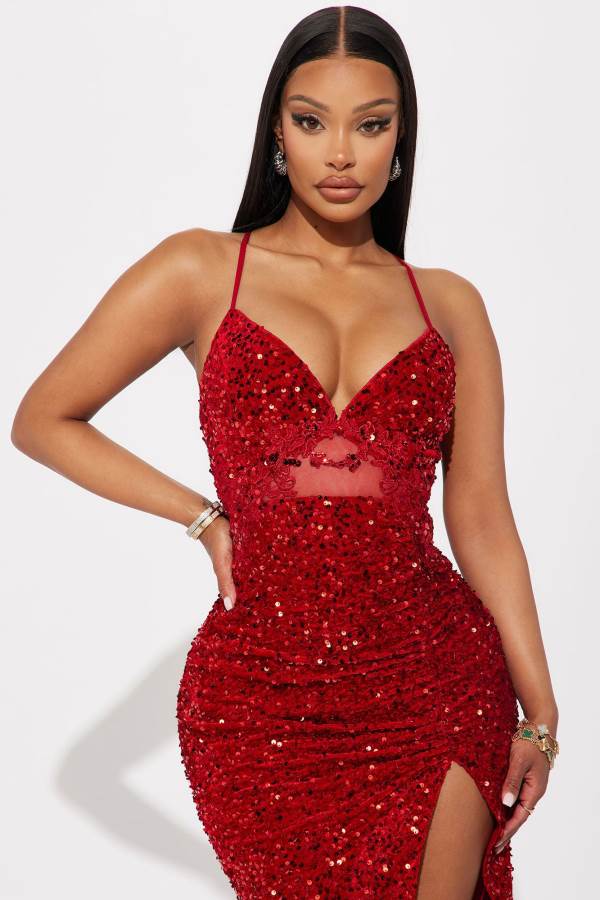 Red Fashion Nova Hallie Sequin Maxi Women Dress USA | 103478NMU