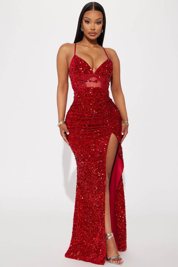 Red Fashion Nova Hallie Sequin Maxi Women Dress USA | 103478NMU