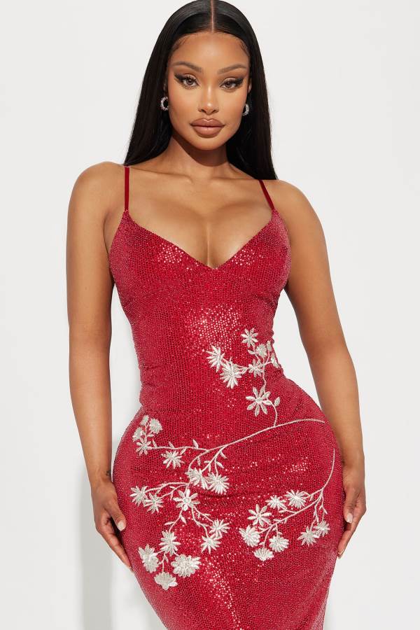 Red Fashion Nova Isabella Sequin Maxi Women Dress USA | 956104QPN