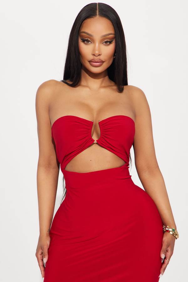 Red Fashion Nova Janie Strapless Maxi Women Dress USA | 207365EJO