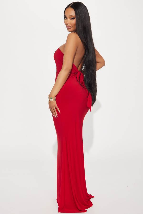 Red Fashion Nova Janie Strapless Maxi Women Dress USA | 207365EJO