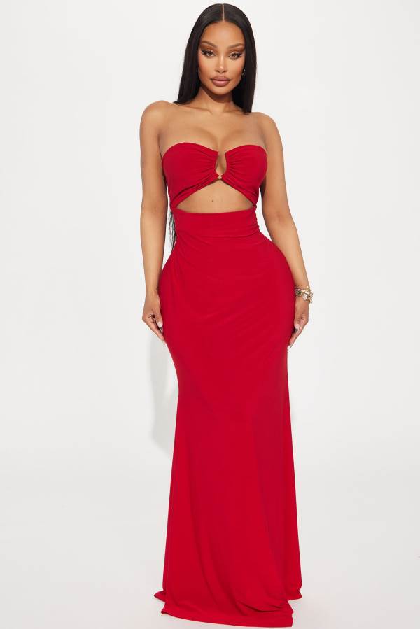 Red Fashion Nova Janie Strapless Maxi Women Dress USA | 207365EJO