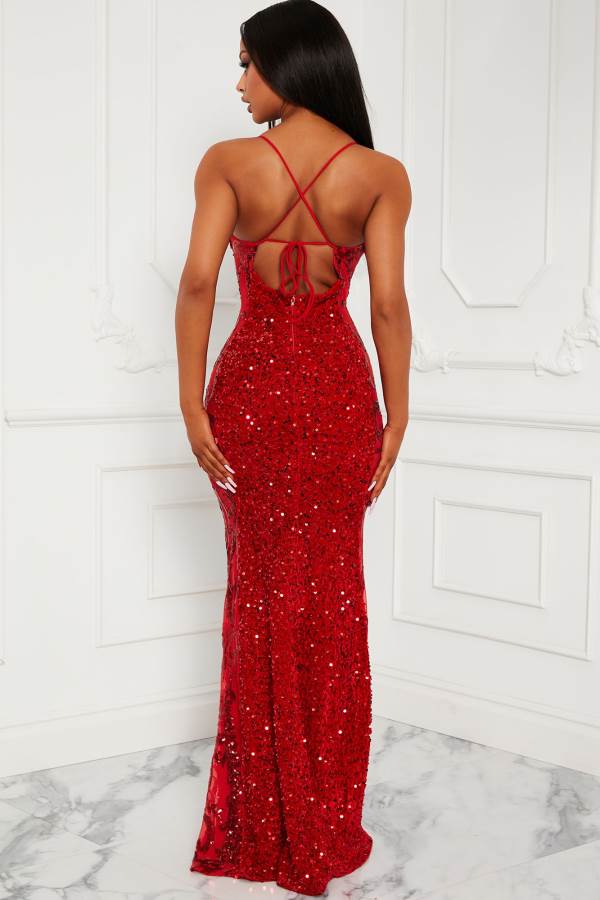 Red Fashion Nova Kaylia Sequin Maxi Women Dress USA | 782409VRE