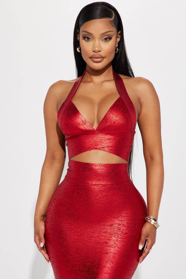 Red Fashion Nova Maya Bandage Midi Women Dress USA | 740286MNT