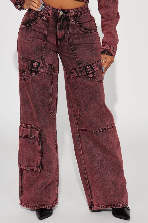 Red Fashion Nova Monaco Straight Leg Cargo Women Jeans USA | 647128QMY