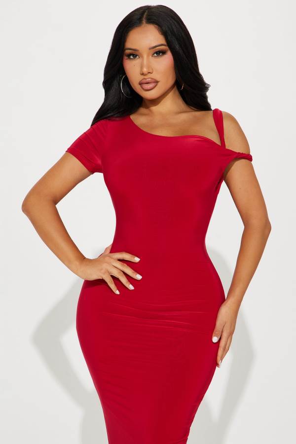 Red Fashion Nova Olympia Twist one shoulder Maxi Women Dress USA | 572389YUS