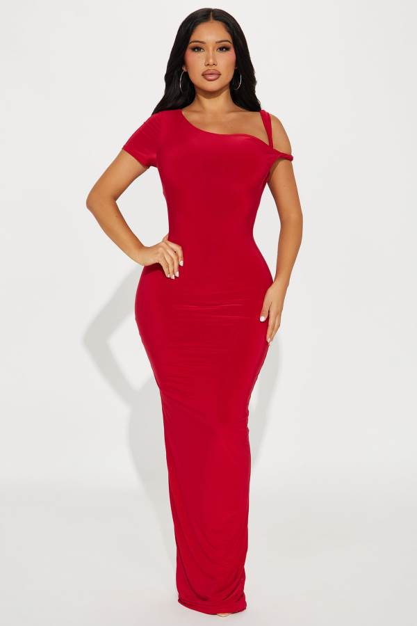 Red Fashion Nova Olympia Twist one shoulder Maxi Women Dress USA | 572389YUS