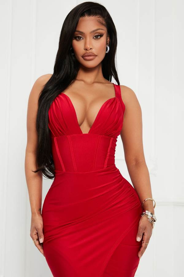 Red Fashion Nova On Scene Maxi Women Dress USA | 367802MZS