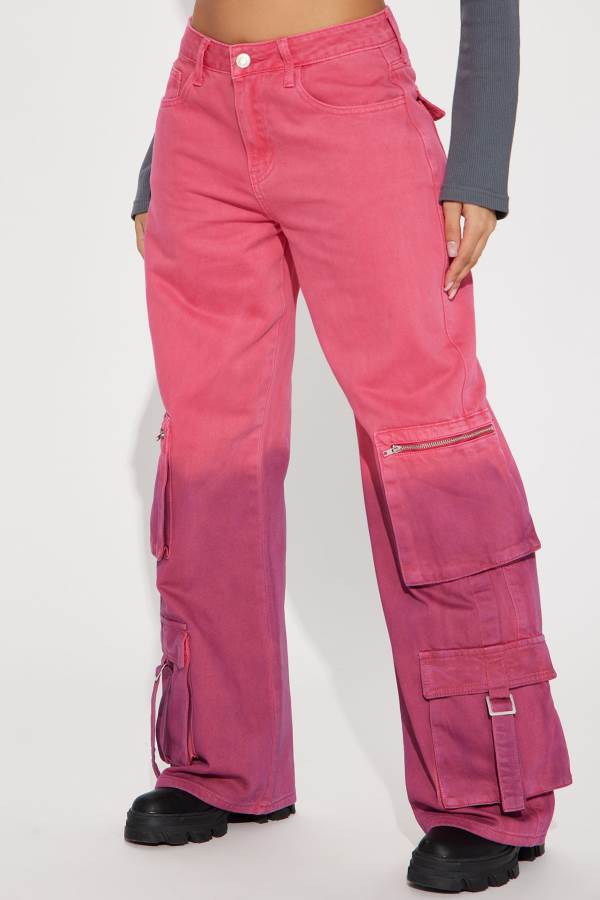 Red Fashion Nova Ophelia Ombre Cargo Women Jeans USA | 127685BOW