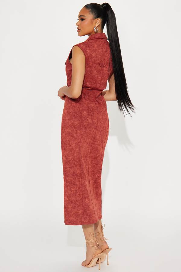 Red Fashion Nova Sadie Denim Maxi Women Dress USA | 975208GQP