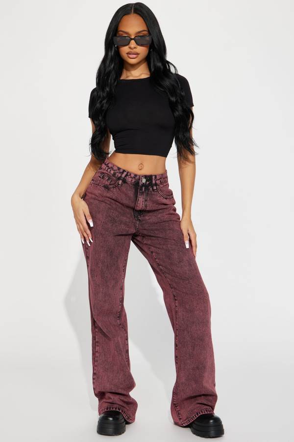 Red Fashion Nova Set You Free Non Stretch Baggy Women Jeans USA | 318470YED