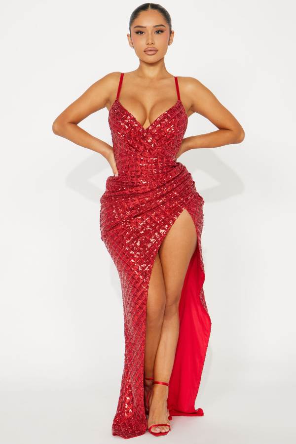 Red Fashion Nova Shanel Sequin Maxi Women Dress USA | 740152YPT