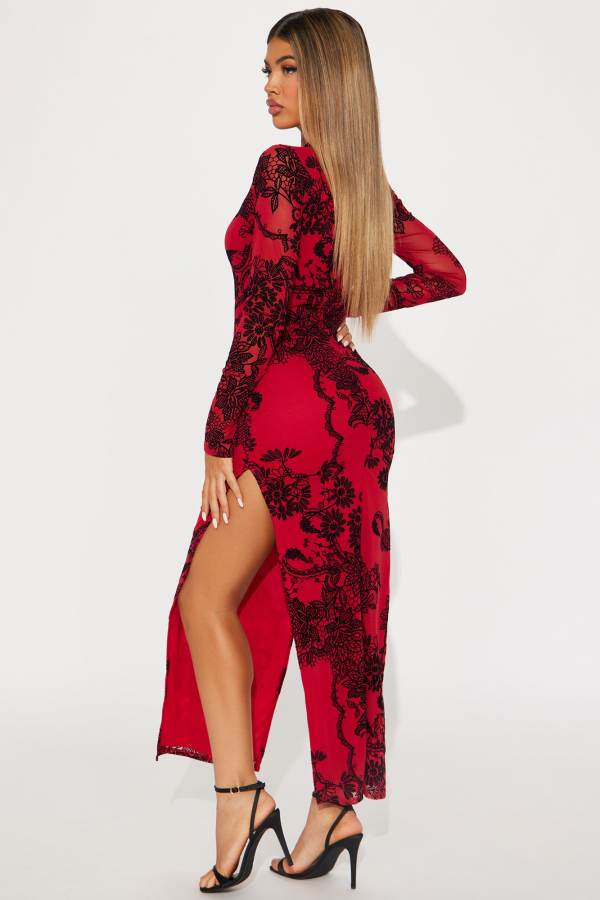 Red Fashion Nova Shianne Mesh Maxi Women Dress USA | 985014TWX