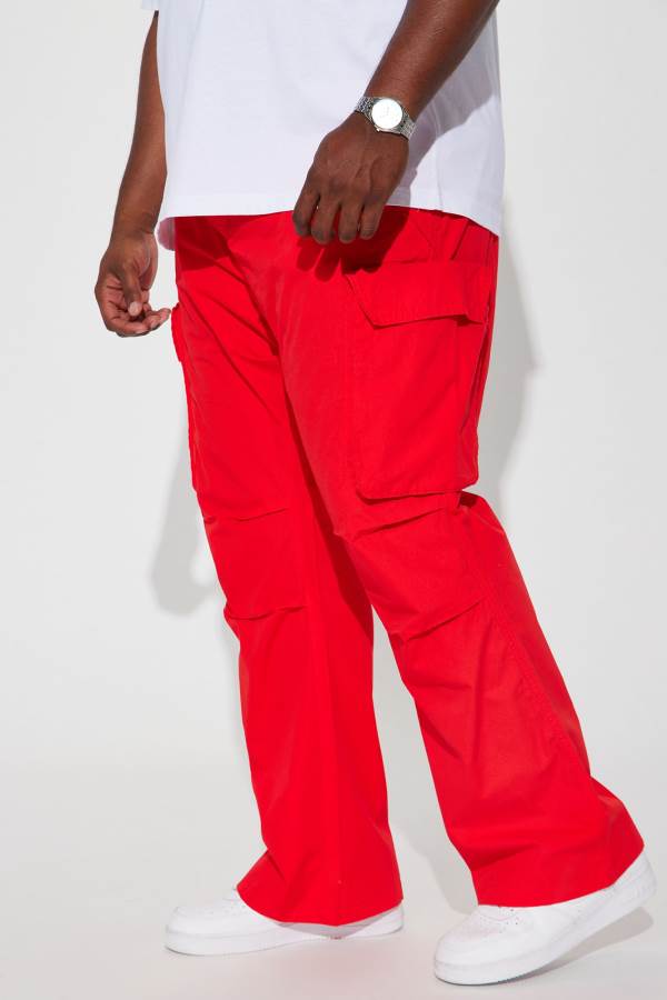 Red Fashion Nova Slim Flare Cargo Parachute Men Pants USA | 549780UMI