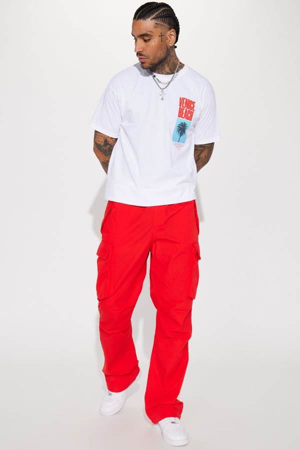 Red Fashion Nova Slim Flare Cargo Parachute Men Pants USA | 549780UMI