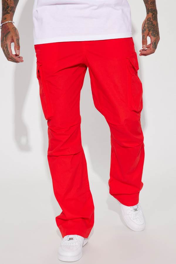 Red Fashion Nova Slim Flare Cargo Parachute Men Pants USA | 549780UMI