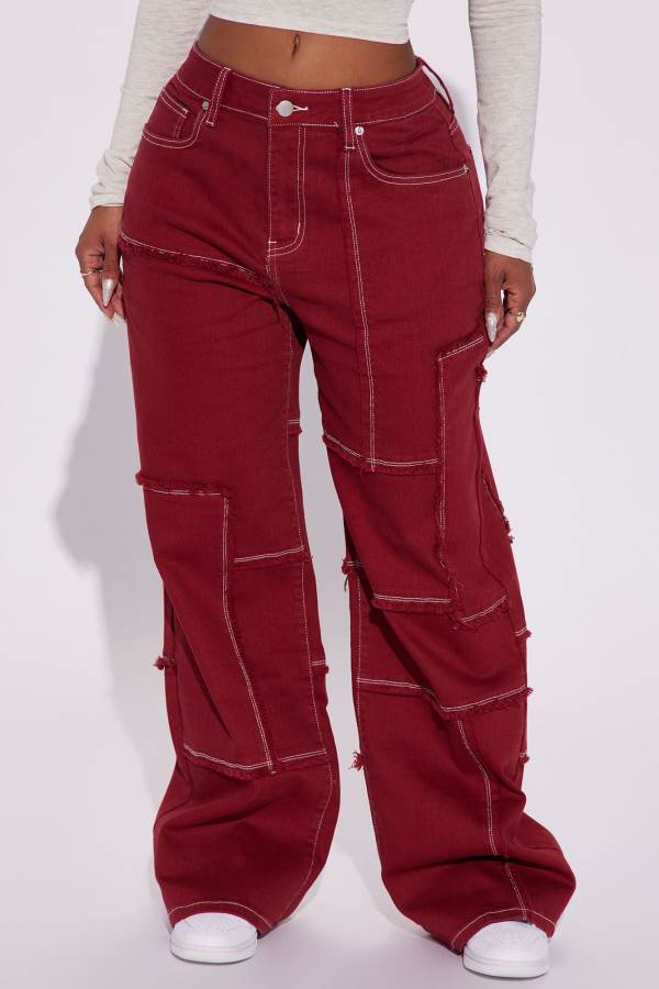 Red Fashion Nova So Sketchy Stretch Cargo Women Jeans USA | 209567RLS