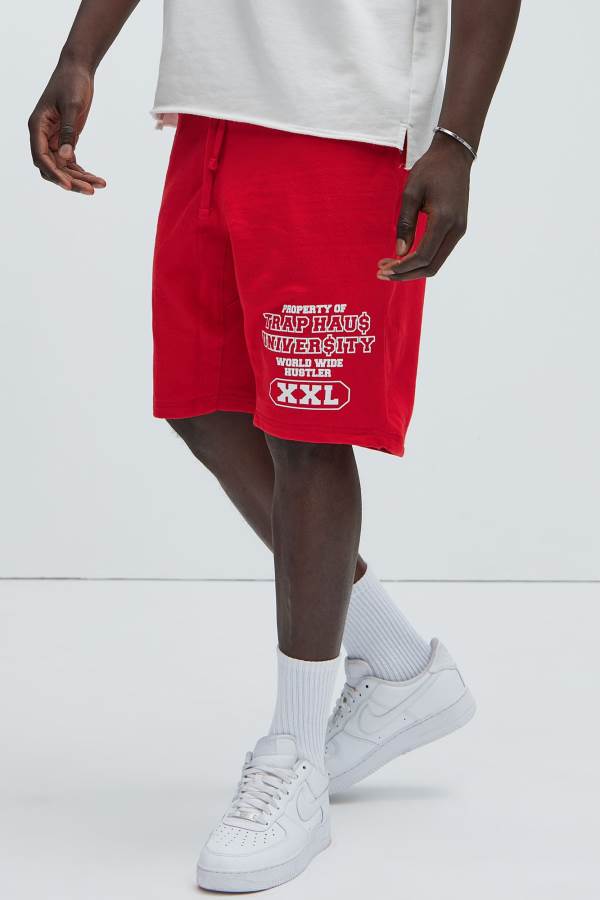 Red Fashion Nova Trap Haus University Men Sweatshorts USA | 320648CSV