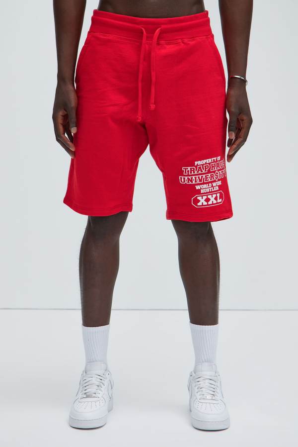 Red Fashion Nova Trap Haus University Men Sweatshorts USA | 320648CSV