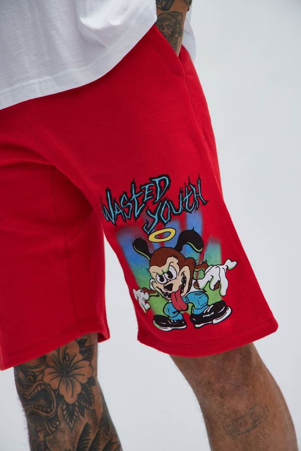 Red Fashion Nova Wasted Bear Men Sweatshorts USA | 451089UKH