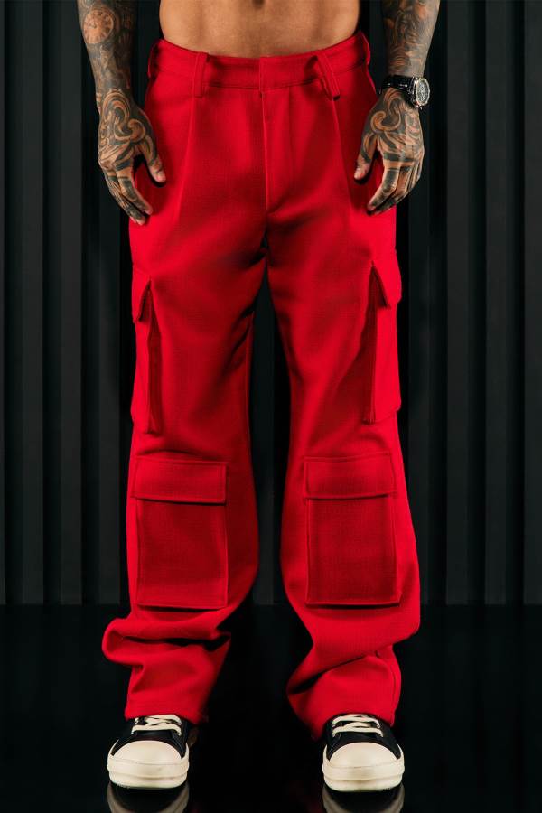 Red Fashion Nova Wilder Textured Weave Cargo Men Pants USA | 198305ASC