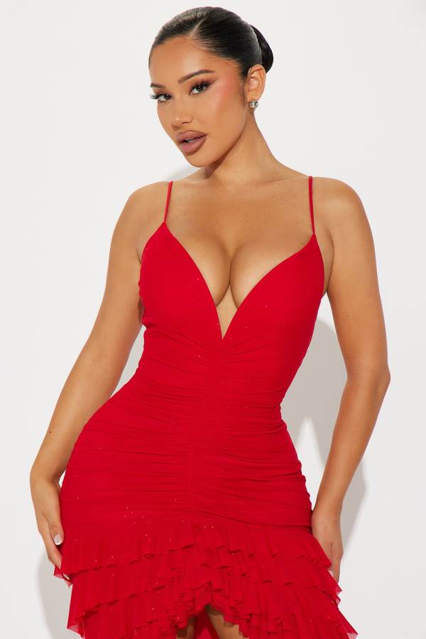 Red Fashion Nova Wildest Dreams Mesh Maxi Women Dress USA | 023789CRK