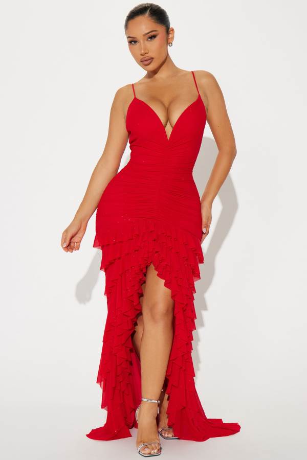 Red Fashion Nova Wildest Dreams Mesh Maxi Women Dress USA | 023789CRK