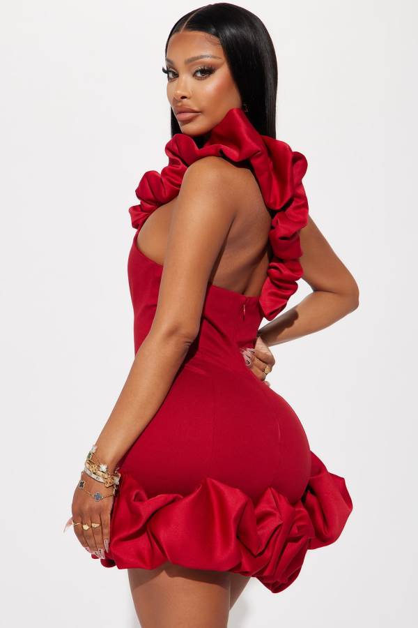 Red Fashion Nova Wilma Ruffle Mini Women Dress USA | 649023LIN