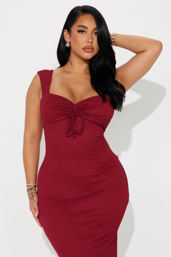 Red Fashion Nova Wine Nights Textured Maxi Women Dress USA | 285071ZGP