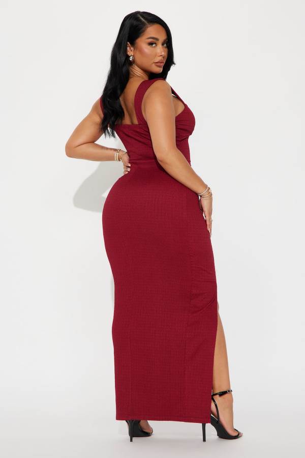 Red Fashion Nova Wine Nights Textured Maxi Women Dress USA | 285071ZGP